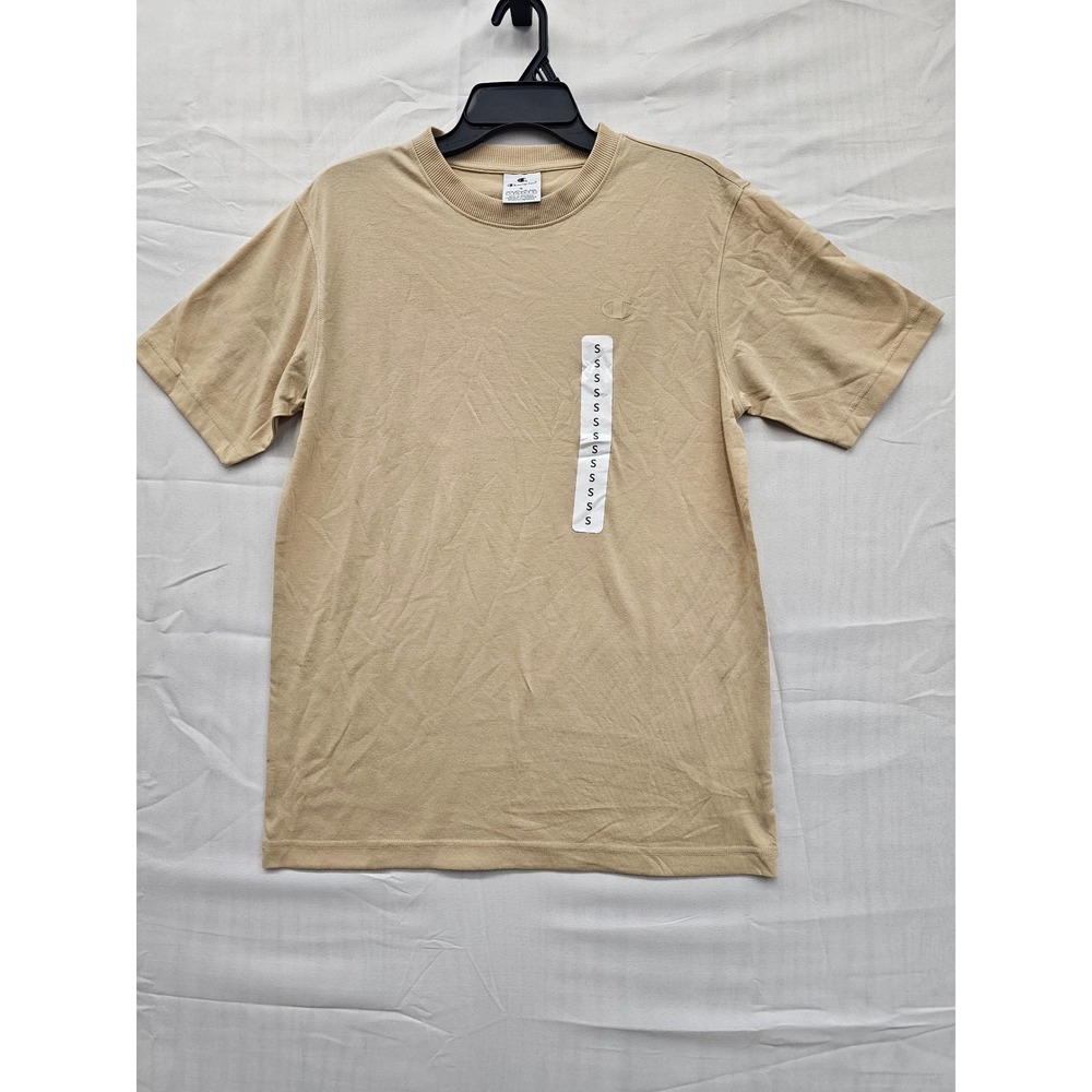 Champion Mens Short Sleeve T-Shirt Tan Khaki Crew Neck Recycled Blend S New‎